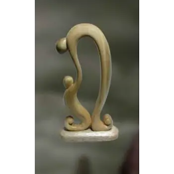 Wood sculpture of father and child  